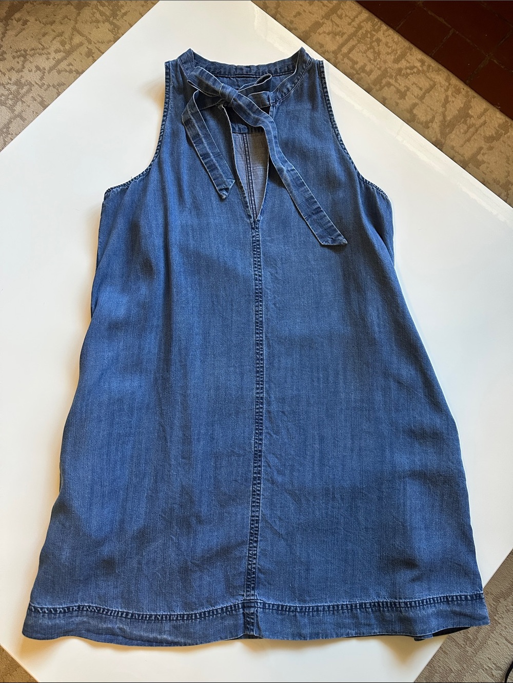 Rails Sleeveless Tie-Neck Denim Tunic Dress - Blue